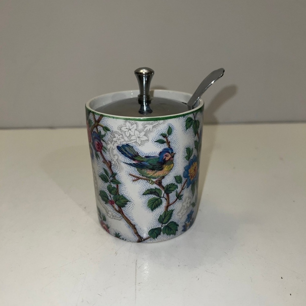Retro Vintage Midwinter Staffordshire Floral Jam Sugar Pot Dish Chrome +…
